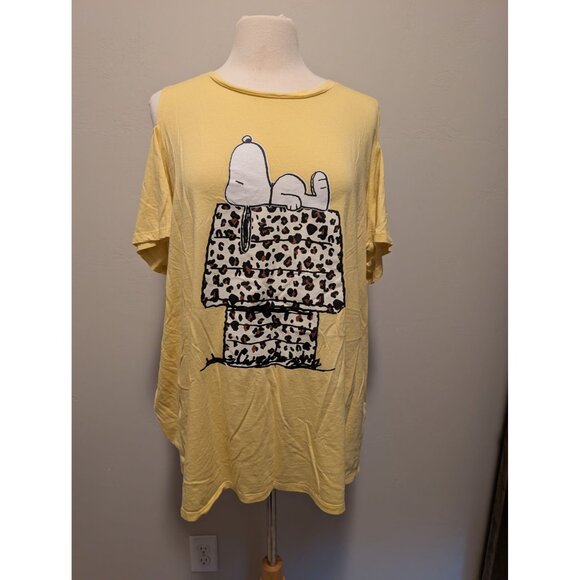 Peanuts Hybrid Apparel 1X Short-Sleeve Snoopy Cold Shoulder Tee Yellow - Picture 1 of 4